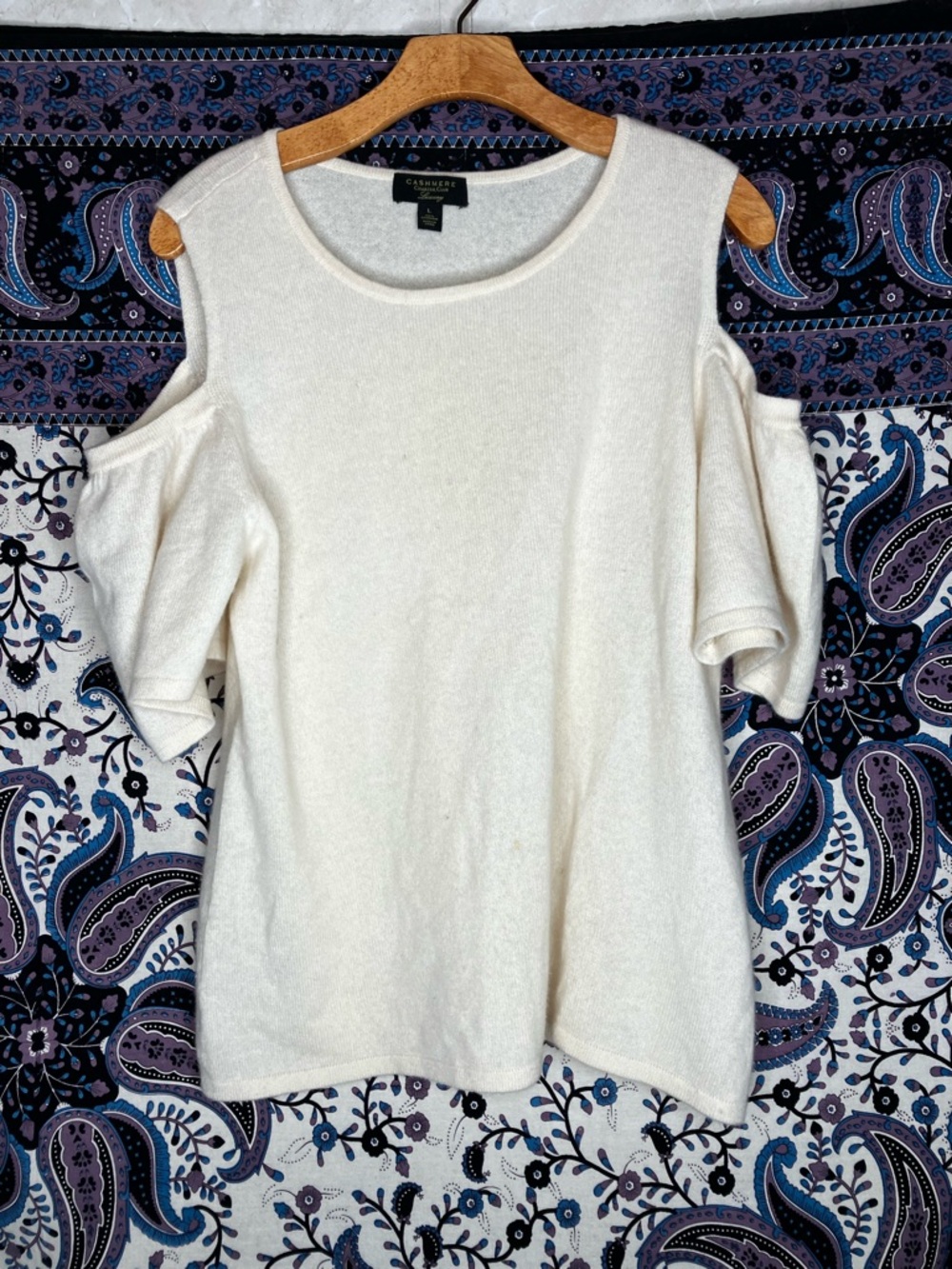 Charter club 100% cashmere cold shoulder top L